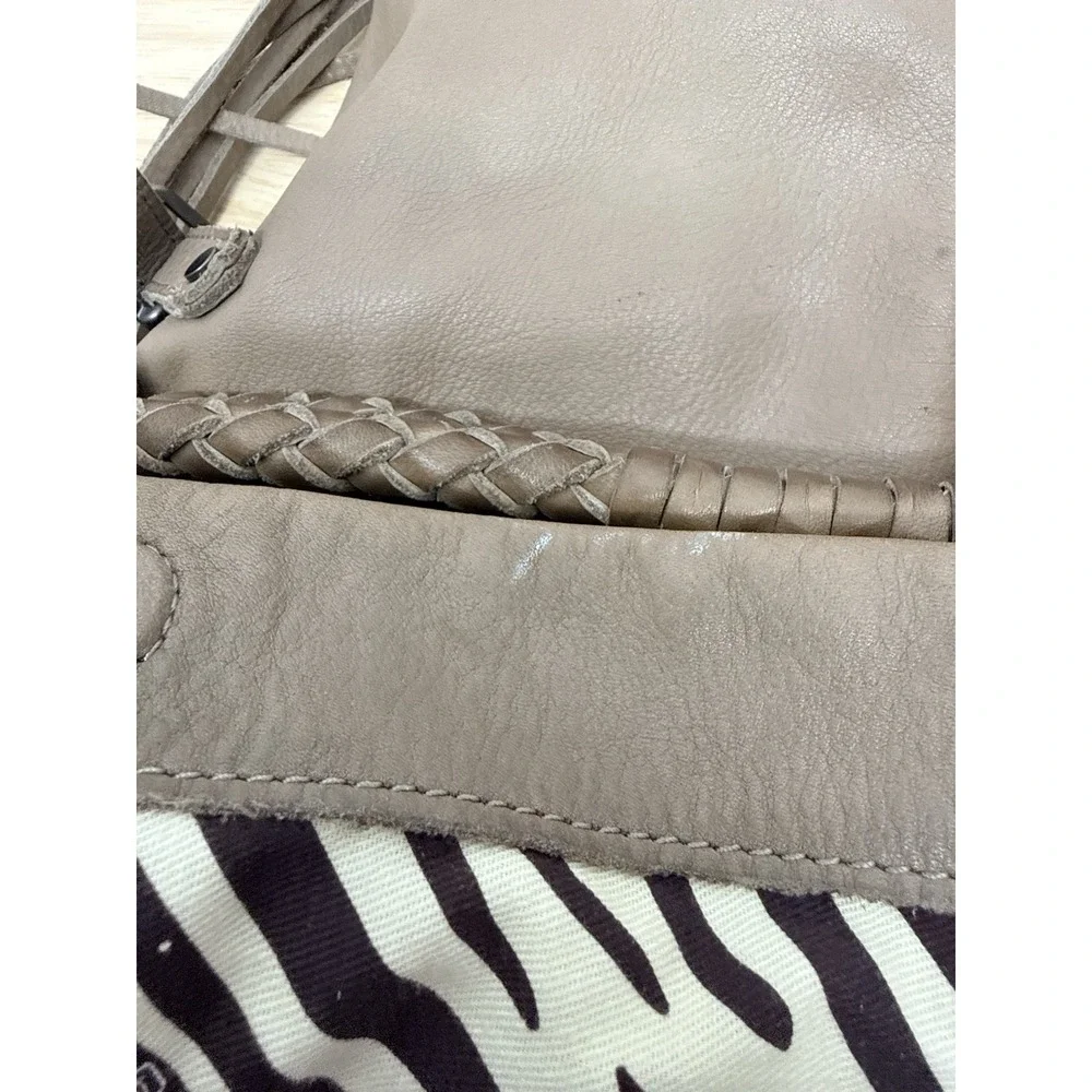 Linea Pelle Vanessa Hobo Shoulder‎ Bag Large Fringe Brown Braided Strap #6
